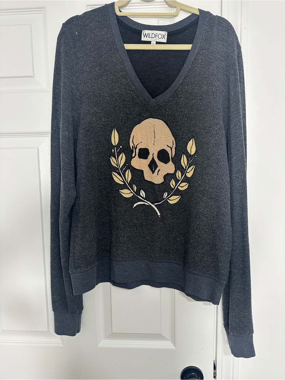 Wildfox Charcoal V-Neck Pullover with Subtle Heather